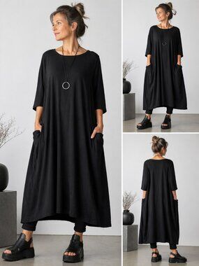 Comme il Faut Black Lagenlook Oversized Pocket Dress – Size 3 US L-XL